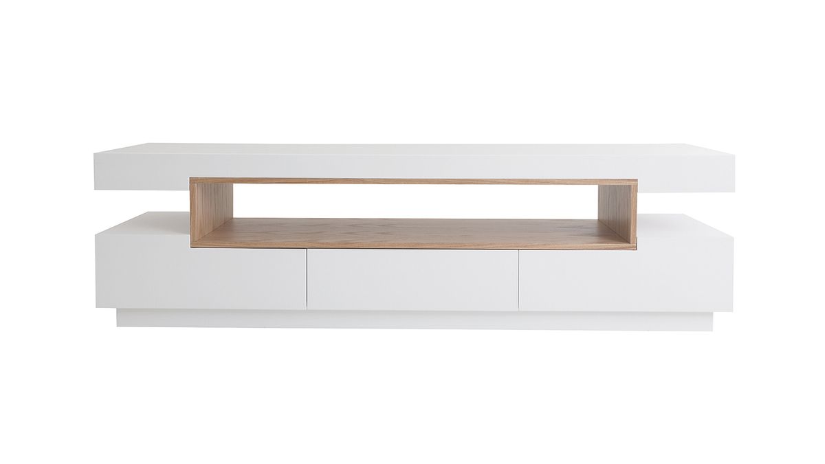  Meuble TV design blanc et bois L200 cm LIVO 