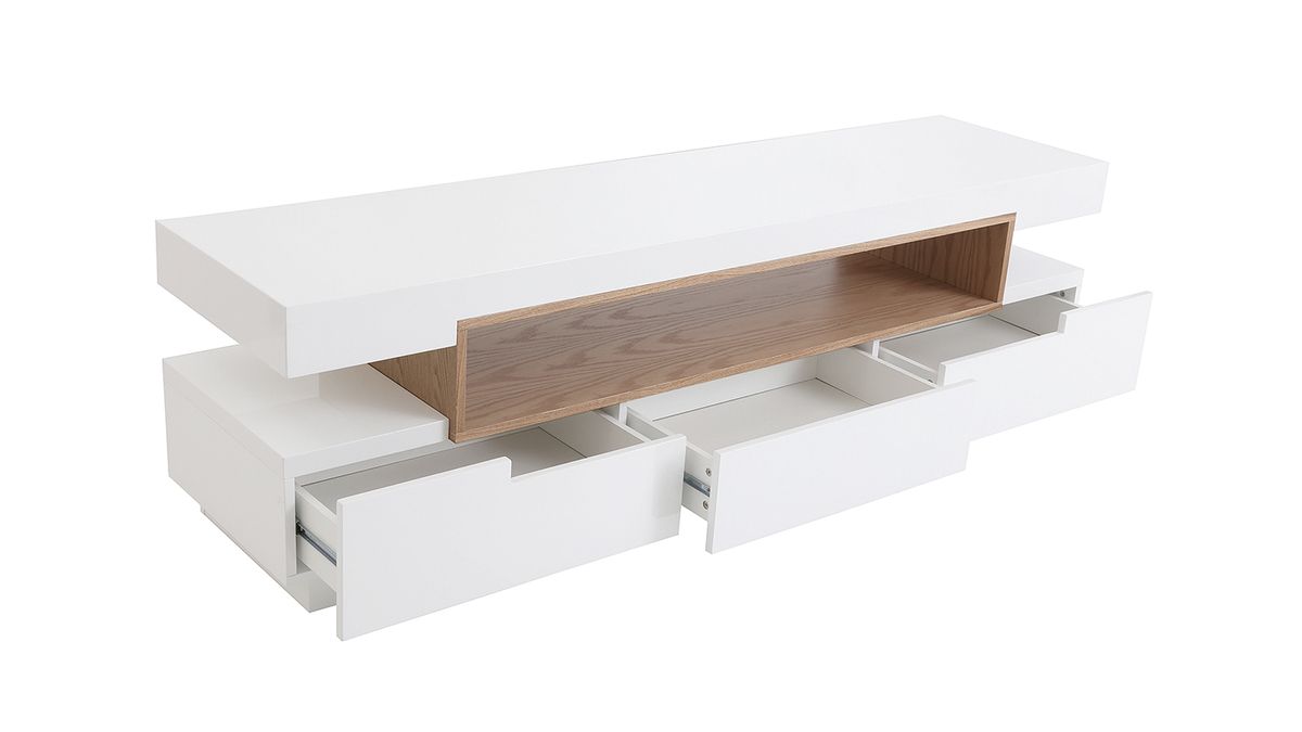  Meuble TV design blanc et bois L200 cm LIVO 